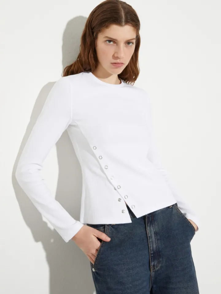 Asymmetric jersey T-shirt - optical white