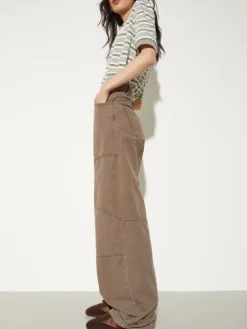 Barrel-leg canvas trousers - coffee