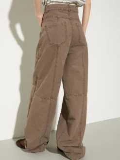 Barrel-leg canvas trousers - coffee