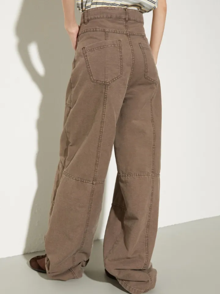 Barrel-leg canvas trousers - coffee