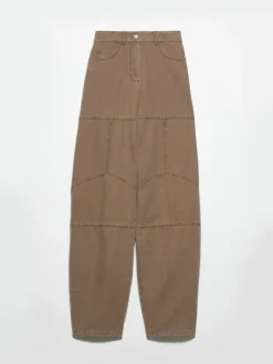 Barrel-leg canvas trousers - coffee