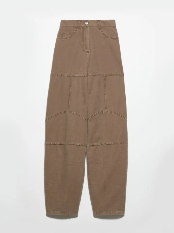 Barrel-leg canvas trousers - coffee