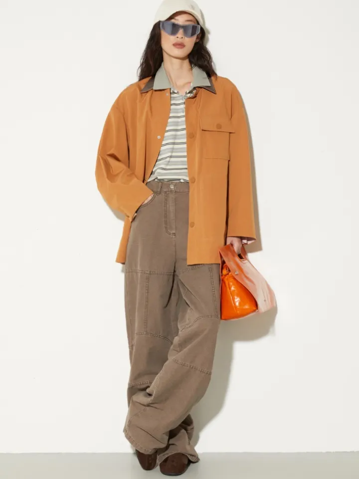 Barrel-leg canvas trousers - coffee
