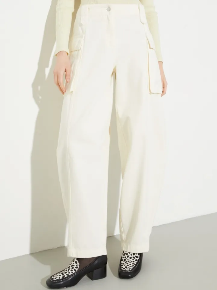 Barrel-leg cargo trousers - cream