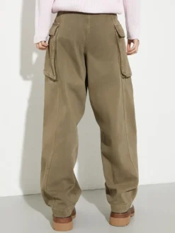 Barrel-leg cargo trousers - kaki