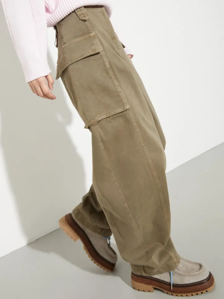 Barrel-leg cargo trousers - kaki