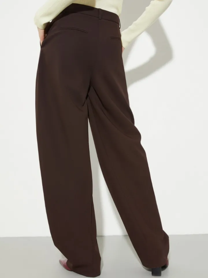 Barrel-leg stretch trousers - chocolate