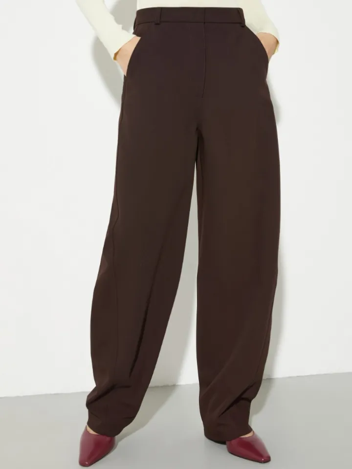 Barrel-leg stretch trousers - chocolate