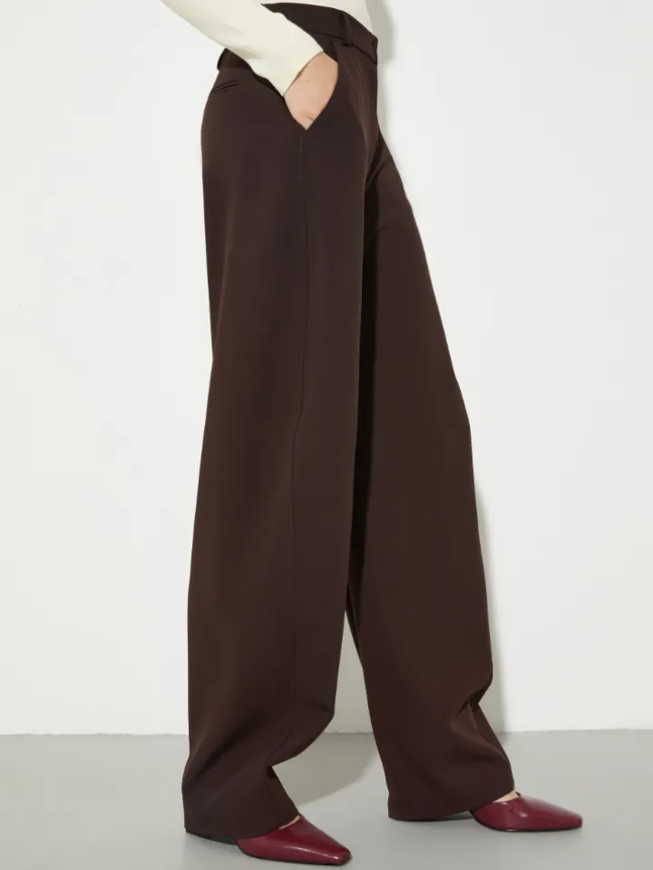 Barrel-leg stretch trousers - chocolate