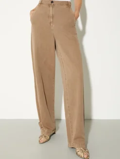 Barrel-leg twill trousers - cocoa