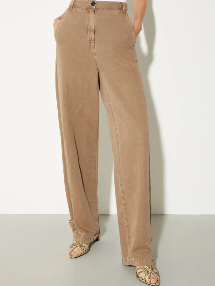 Barrel-leg twill trousers - cocoa