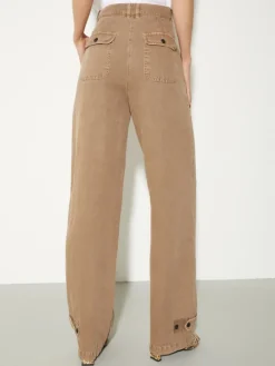 Barrel-leg twill trousers - cocoa