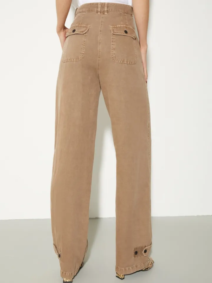 Barrel-leg twill trousers - cocoa