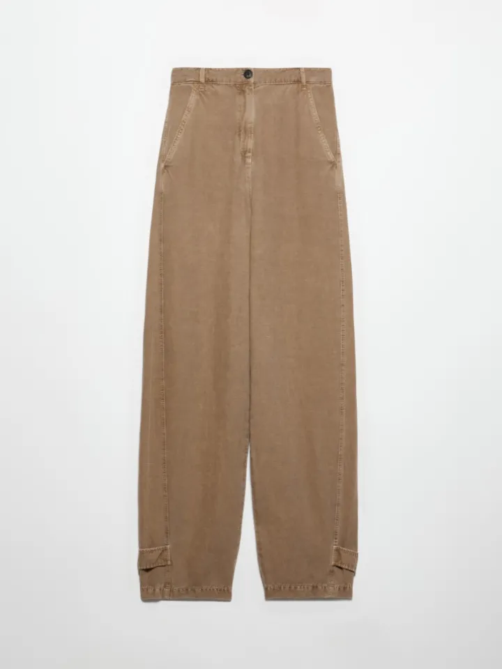 Barrel-leg twill trousers - cocoa