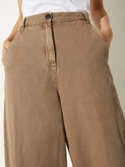 Barrel-leg twill trousers - cocoa
