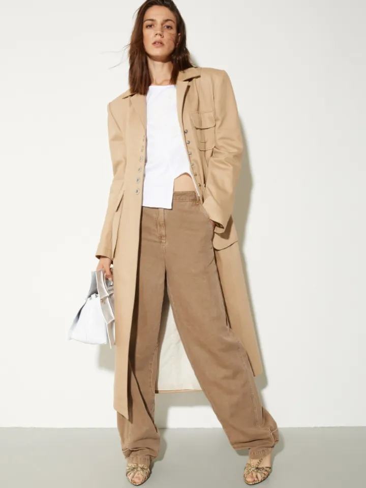 Barrel-leg twill trousers - cocoa