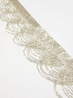 Bead and grosgrain belt - silver