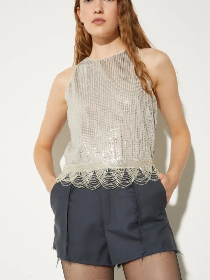 Bead and grosgrain belt - silver