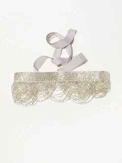 Bead and grosgrain belt - silver