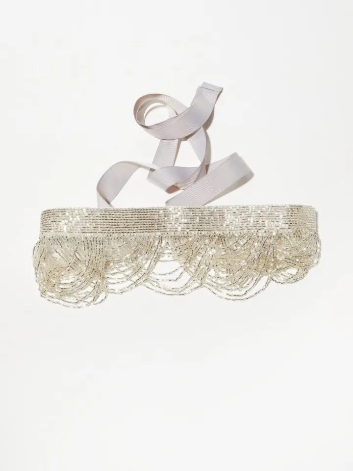 Bead and grosgrain belt - silver