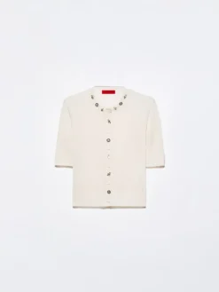 Bejewelled embroidered cardigan - milk