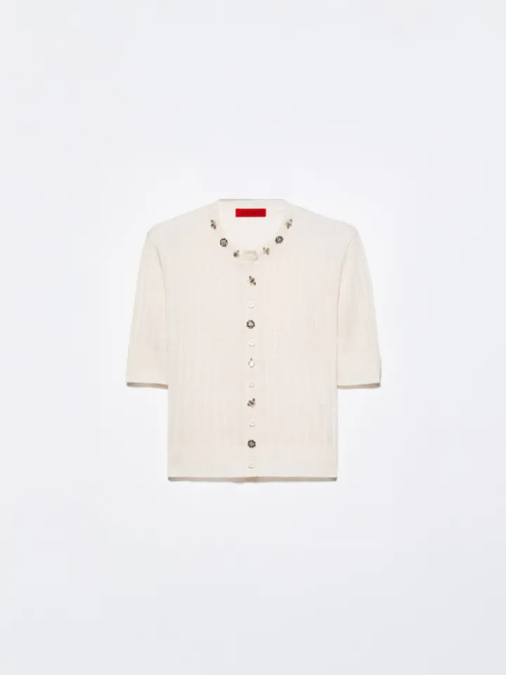 Bejewelled embroidered cardigan - milk