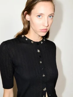 Bejewelled embroidered cardigan - black
