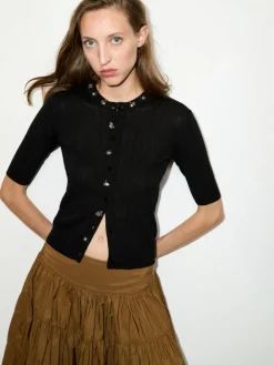 Bejewelled embroidered cardigan - black