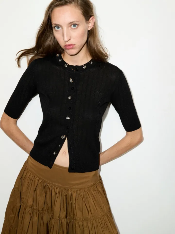 Bejewelled embroidered cardigan - black