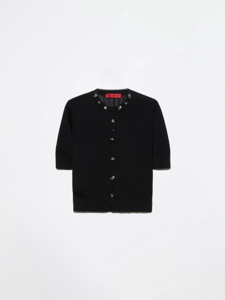 Bejewelled embroidered cardigan - black