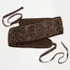Bejewelled satin belt - chocolate