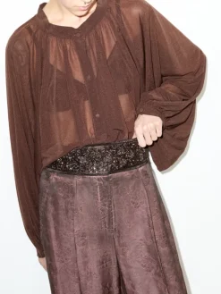 Bejewelled satin belt - chocolate