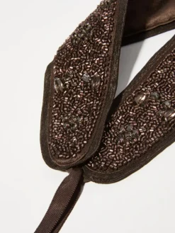 Bejewelled satin belt - chocolate