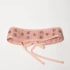 Bejewelled satin belt - pink