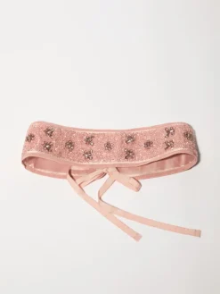 Bejewelled satin belt - pink