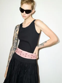 Bejewelled satin belt - pink