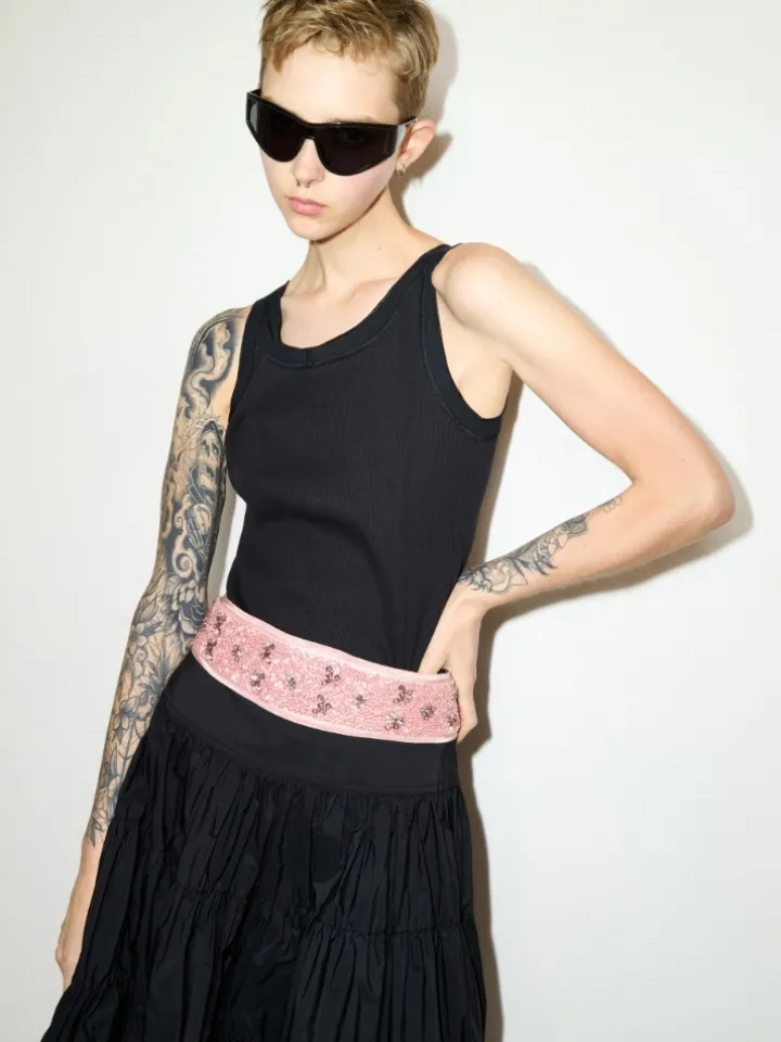 Bejewelled satin belt - pink