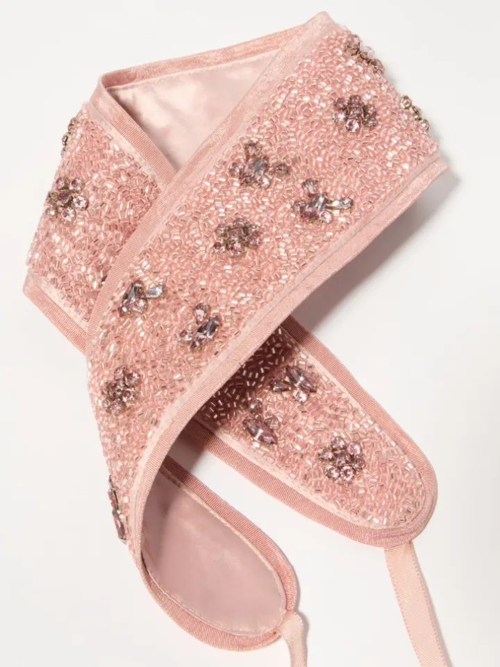 Bejewelled satin belt - pink