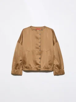 Bejewelled satin bomber jacket - beige