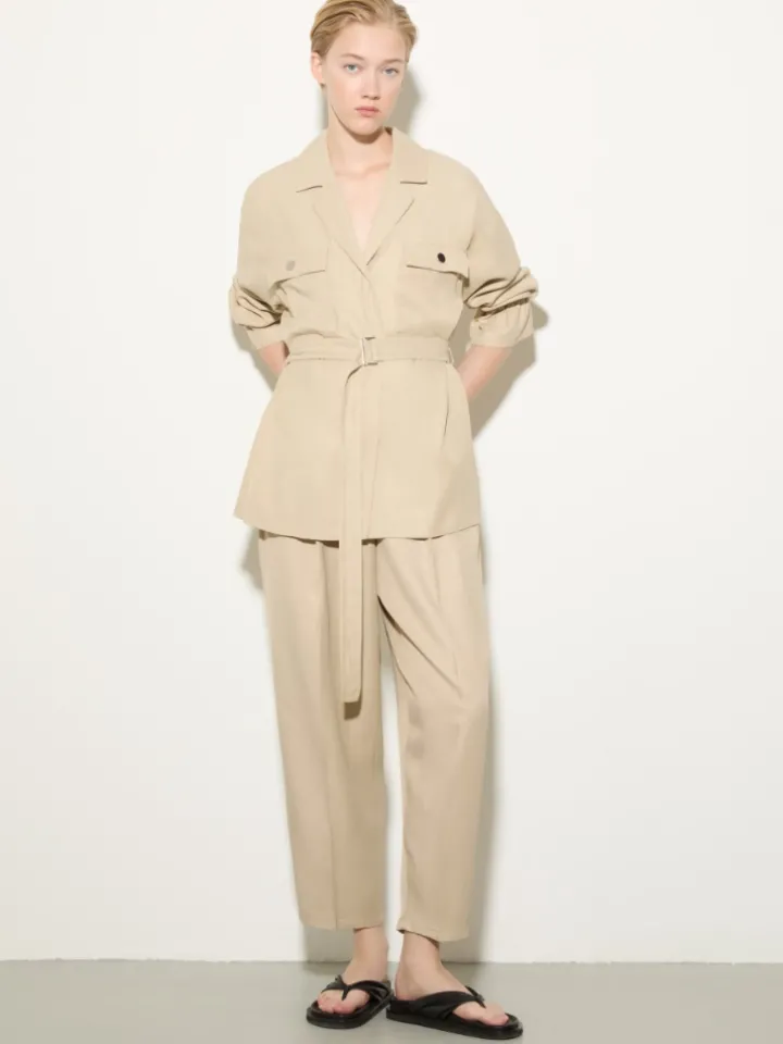Belted shacket - beige