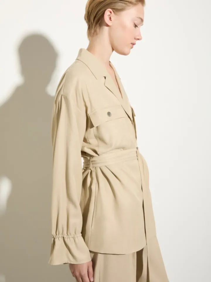 Belted shacket - beige