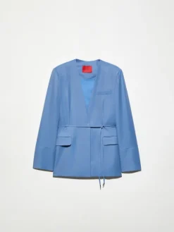 Belted single-breasted blazer - avio