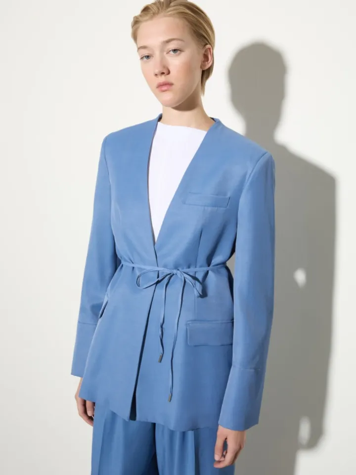 Belted single-breasted blazer - avio