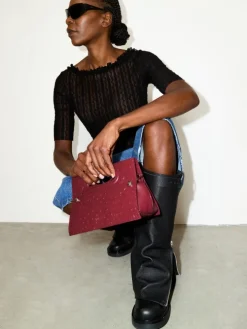 Bookbag textured-leather bag - red