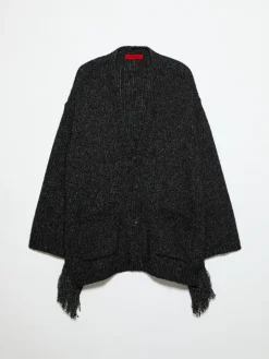 Bouclé cardigan with fringes - black