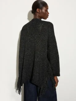 Bouclé cardigan with fringes - black