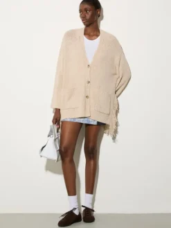 Bouclé cardigan with fringes - ice
