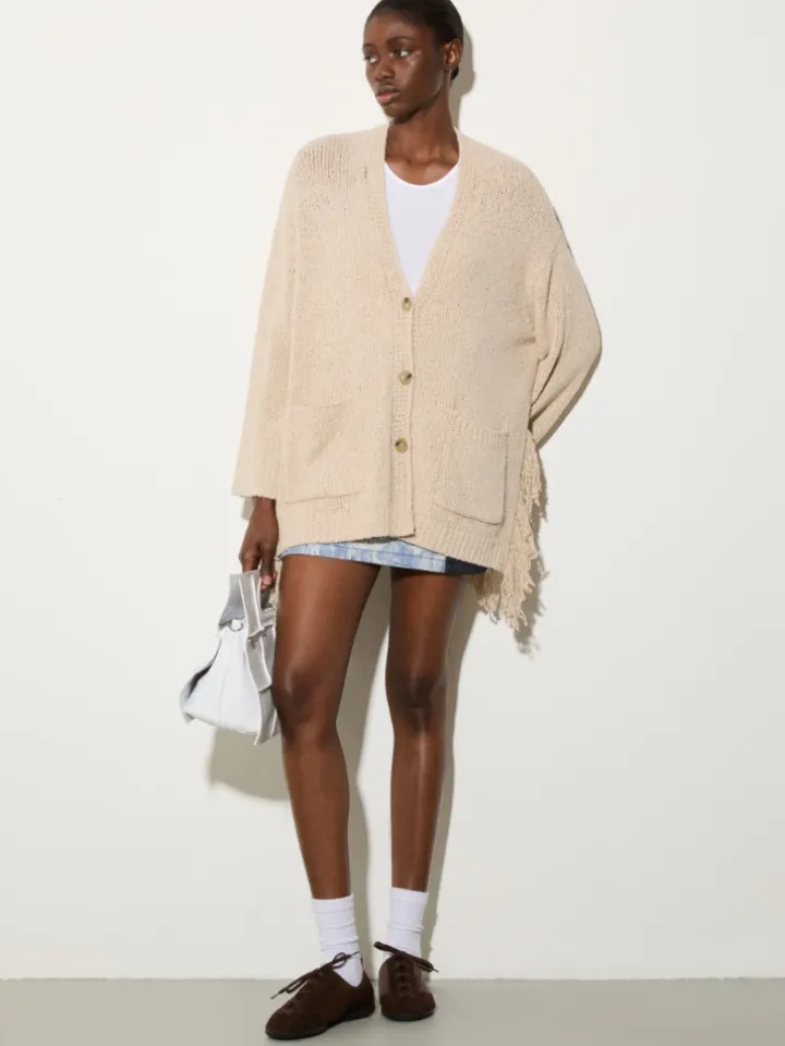 Bouclé cardigan with fringes - ice