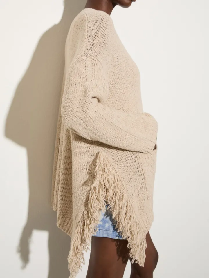 Bouclé cardigan with fringes - ice