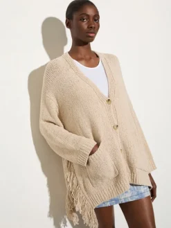 Bouclé cardigan with fringes - ice